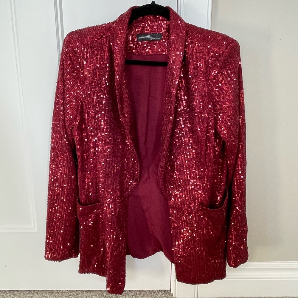 On Twelth, From VICI COLLECTION. NWOT. Sequins Ruby Red Blazer. US Small